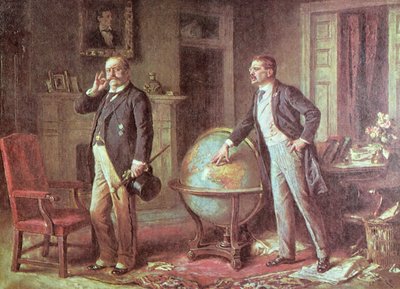 President Theodore Roosevelt van de Verenigde Staten van Amerika en de Duitse Keizer Wilhelm II, in het geschil over de Duitse Blokkade van Venezuela, 1902 door Jean Leon Gerome Ferris